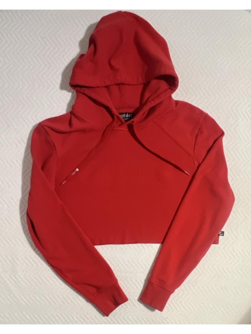 Ethika Red Pullover crop Hoodie Crew Neck Long Sleeve Logo Accent Women's size L